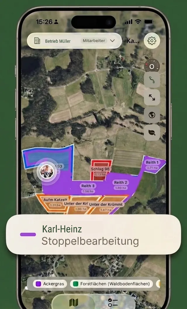 FeldBlick Live-Karte mit Standort eines Mitarbeiters während eines aktiven Einsatzes